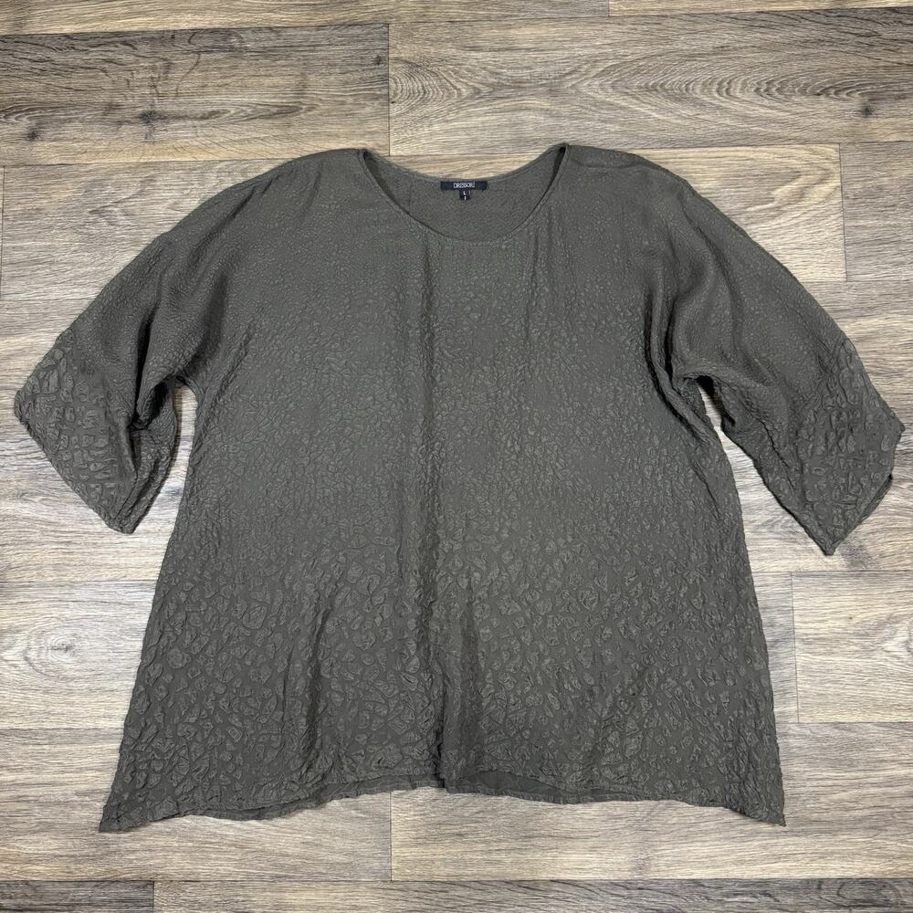 Dressori Textured Silk Black Asymmetrical Crinkled Blouse Top Women's Size Large